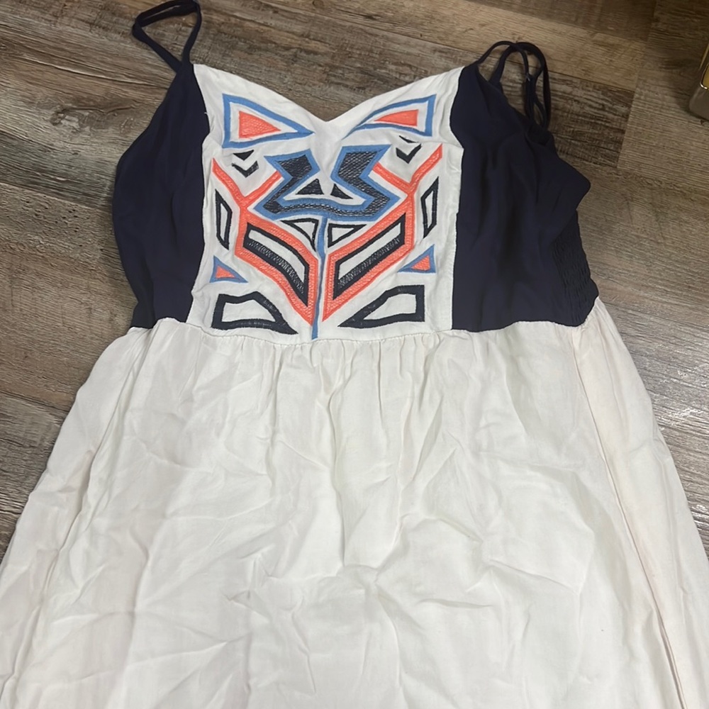 White and orange and navy sundress